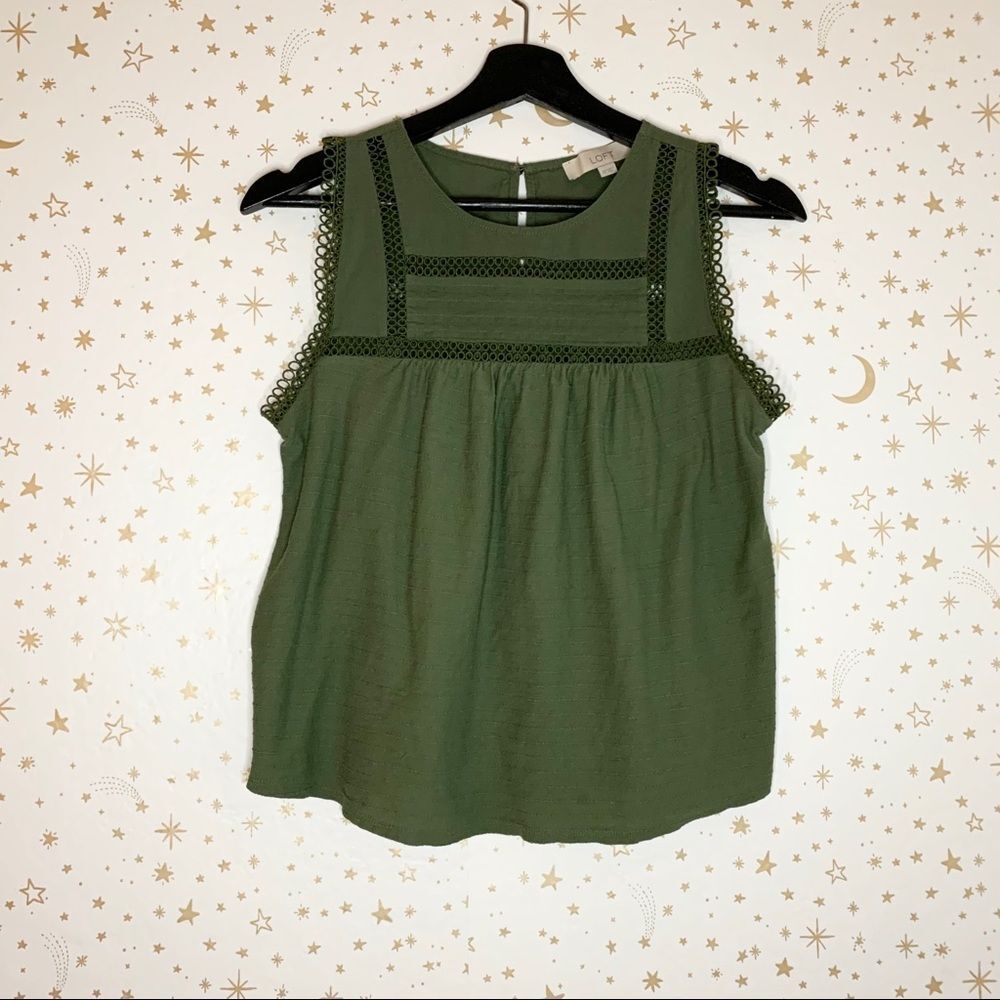 LOFT Olive Green Eyelet Trim Sleeveless Top XS
